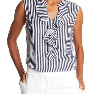 Nine West Striped Cascading Ruffle Blouse (L)